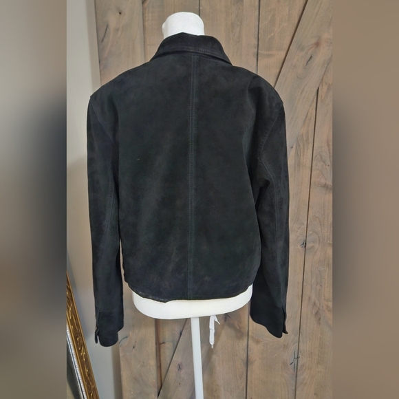 VINTAGE 100% pig suede Sarah chapman button front short jacket in Black Size S/M - Picture 7 of 16